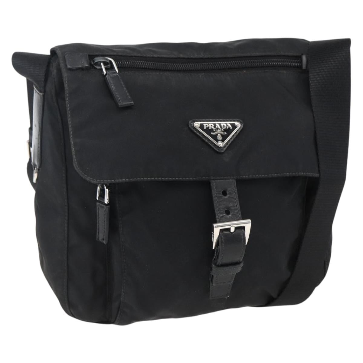 PRADA Shoulder Bag Nylon Black Silver Auth 166891A
