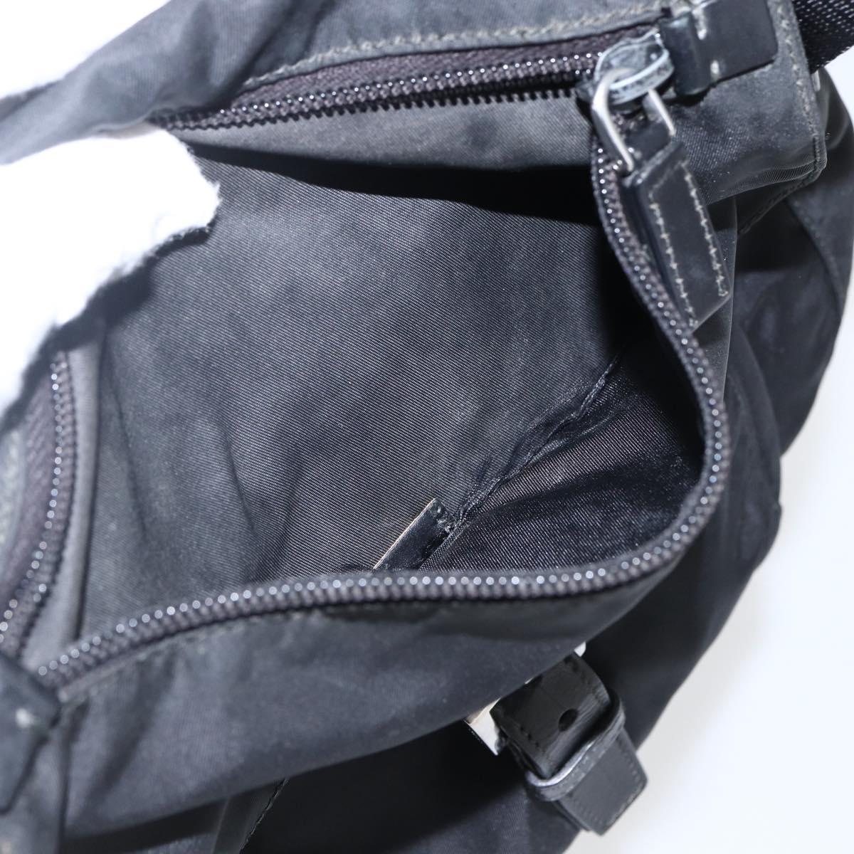 PRADA Shoulder Bag Nylon Black Silver Auth 166891A