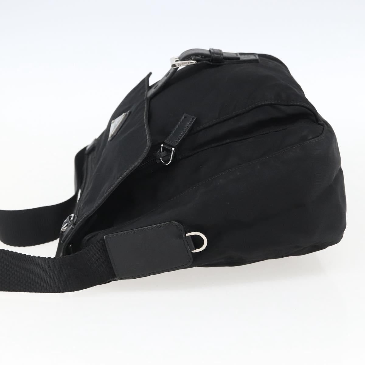 PRADA Shoulder Bag Nylon Black Silver Auth 166891A