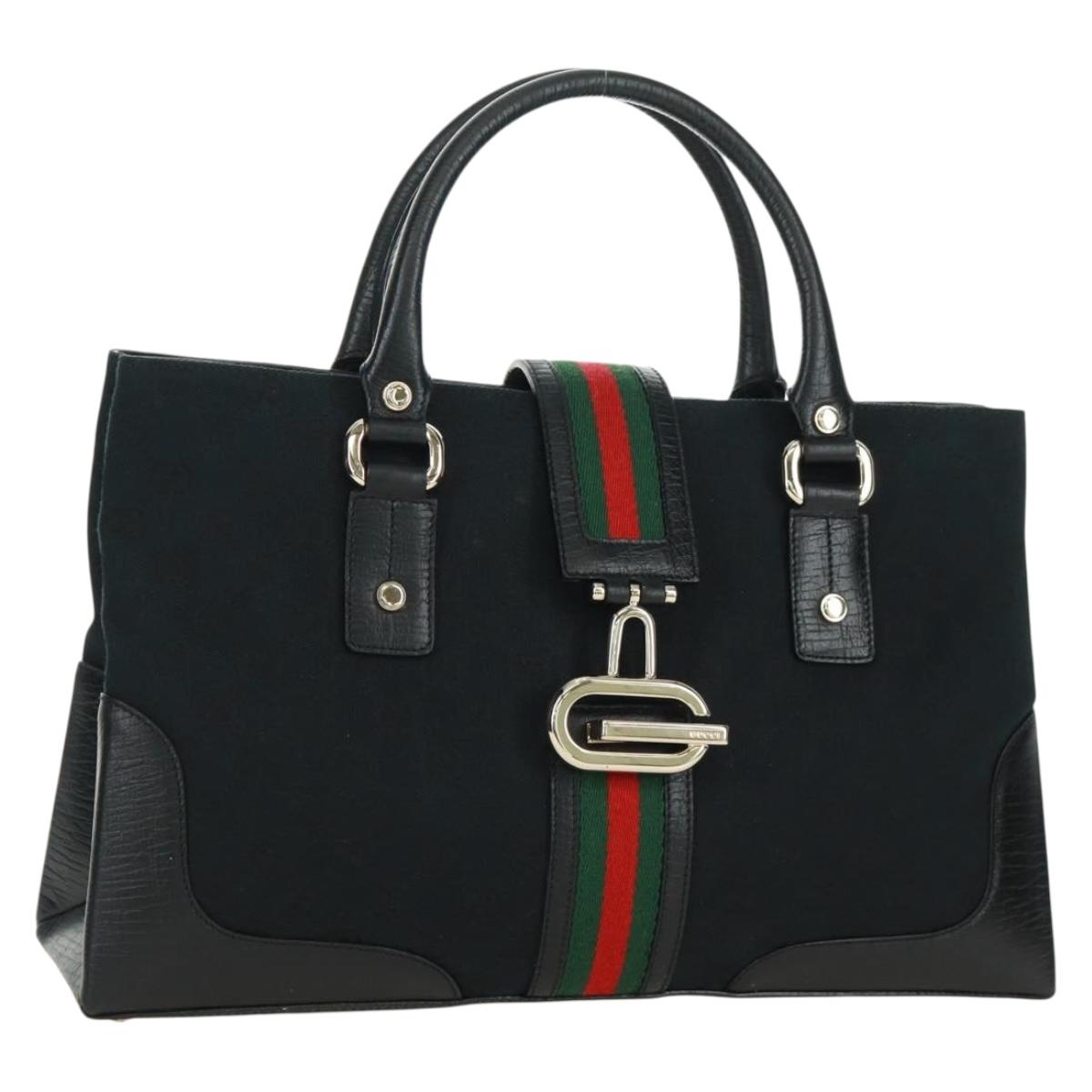 GUCCI GG Canvas Web Sherry Line Hand Bag Black Gold Red 131325 Auth 166893SAM
