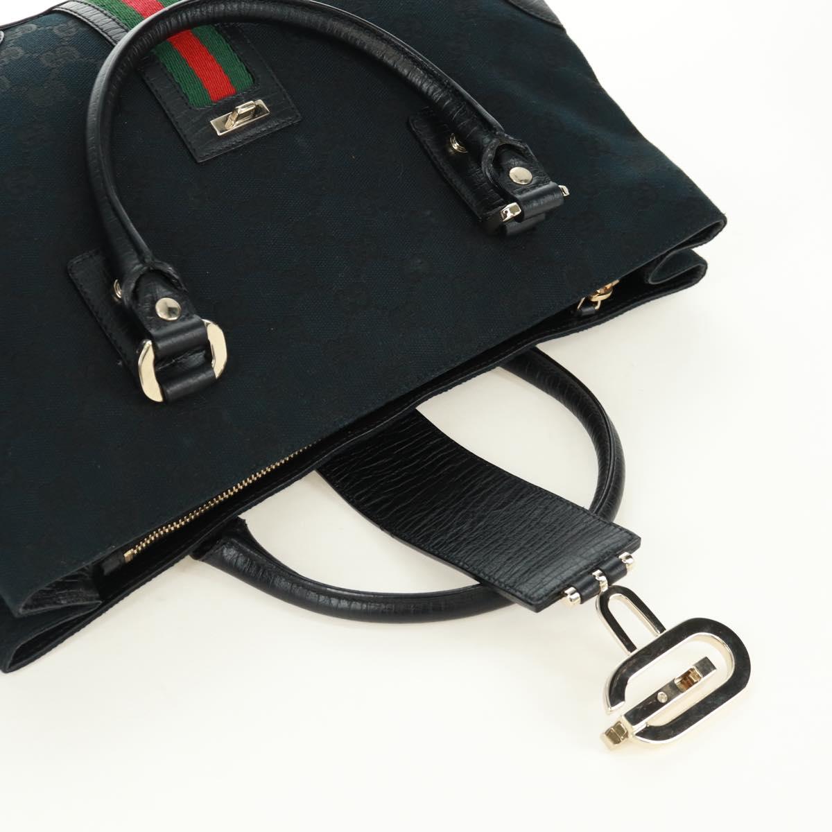 GUCCI GG Canvas Web Sherry Line Hand Bag Black Gold Red 131325 Auth 166893SAM