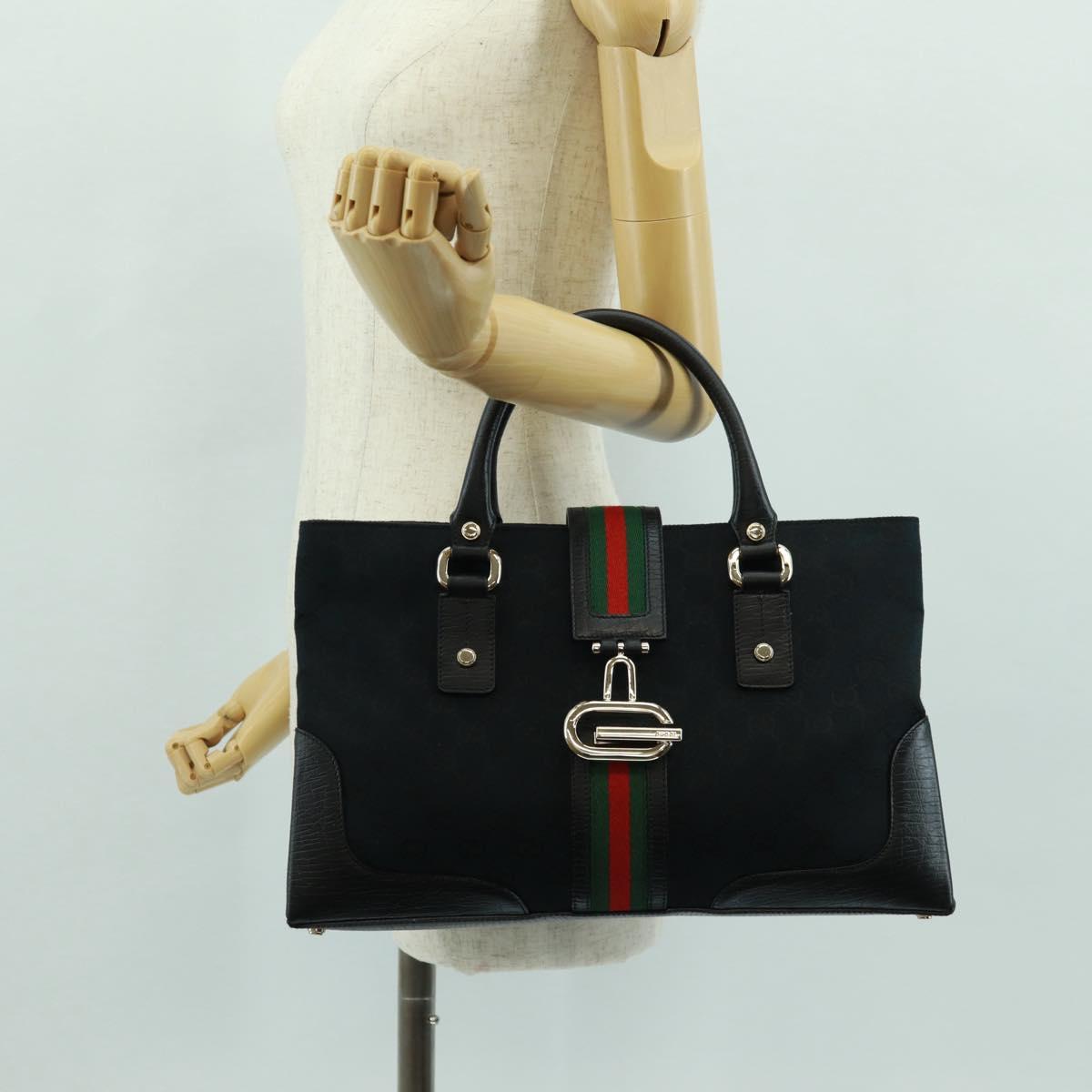 GUCCI GG Canvas Web Sherry Line Hand Bag Black Gold Red 131325 Auth 166893SAM