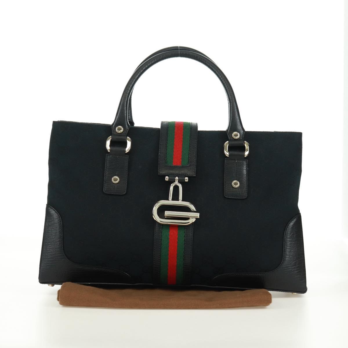 GUCCI GG Canvas Web Sherry Line Hand Bag Black Gold Red 131325 Auth 166893SAM