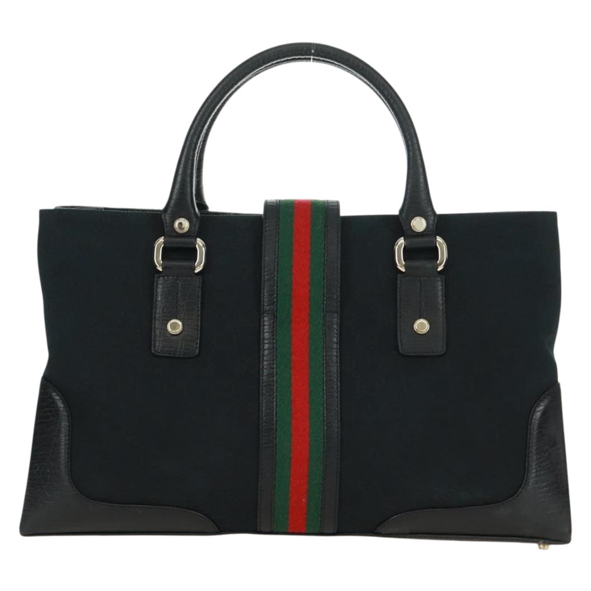 GUCCI GG Canvas Web Sherry Line Hand Bag Black Gold Red 131325 Auth 166893SAM