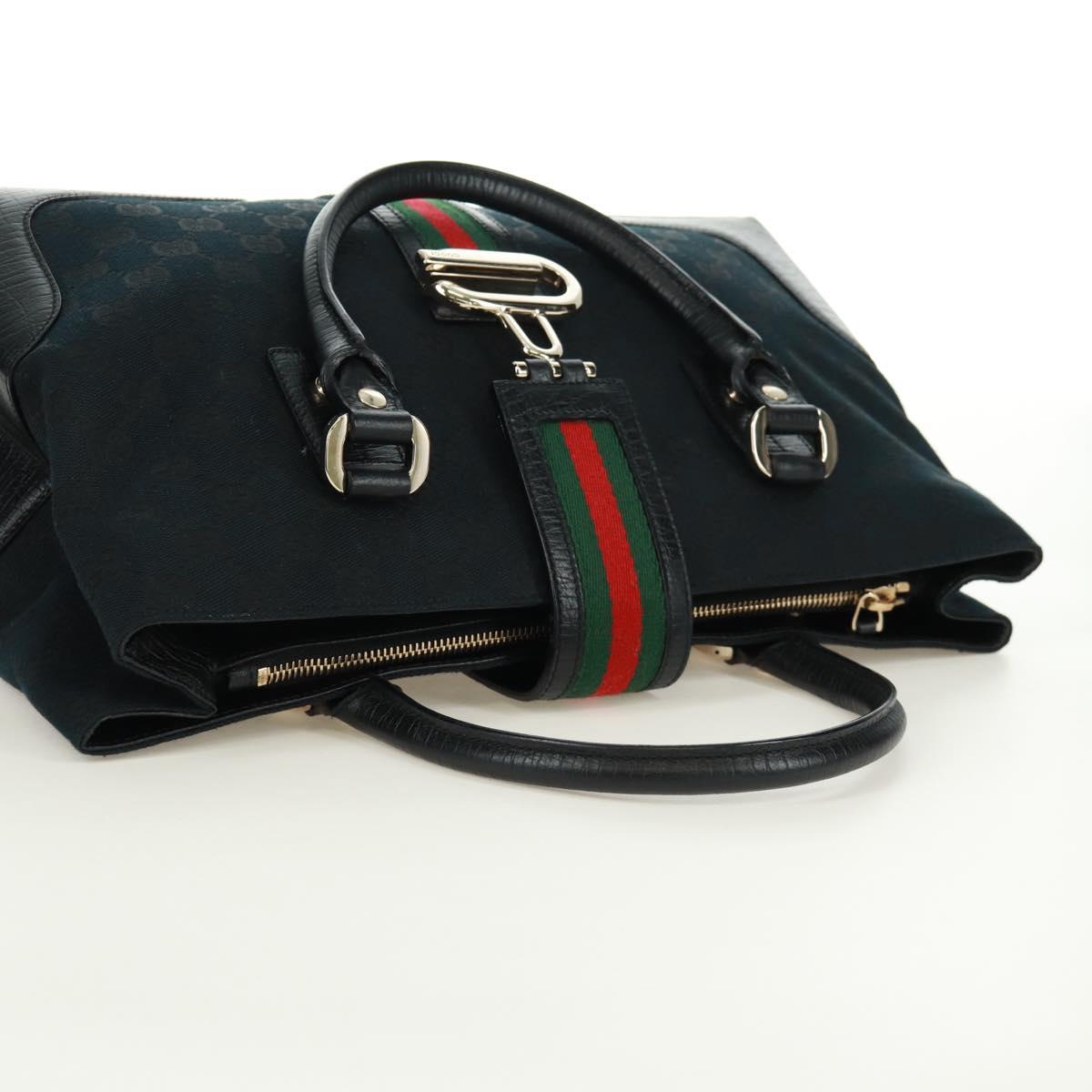 GUCCI GG Canvas Web Sherry Line Hand Bag Black Gold Red 131325 Auth 166893SAM