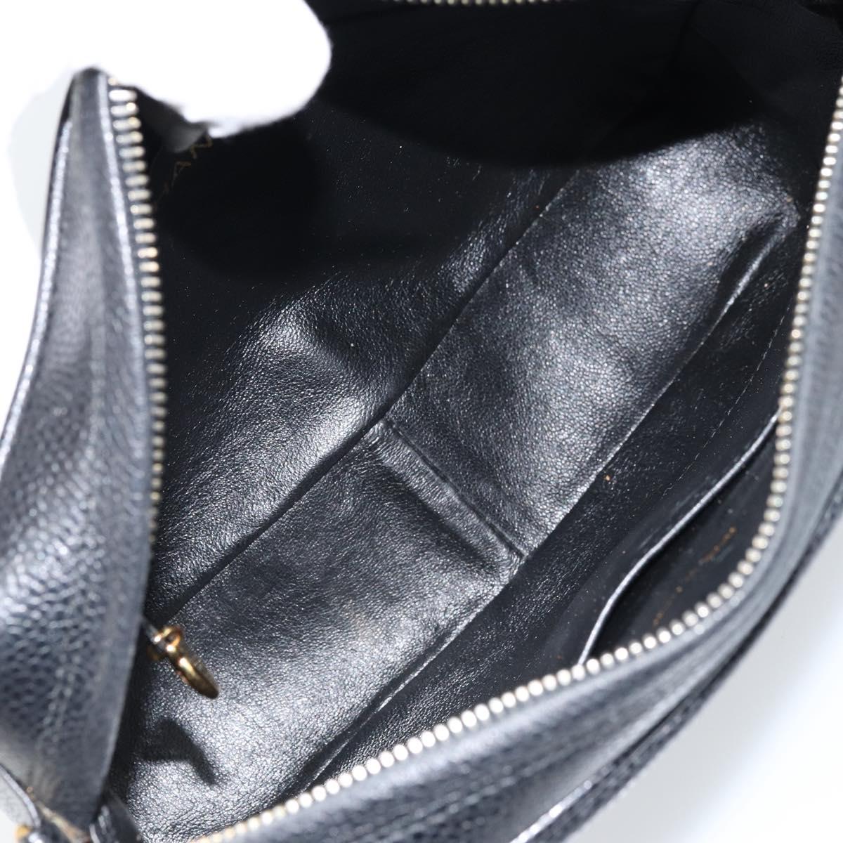 CHANEL Chain Shoulder Bag Caviar Skin Black Gold CC Auth 166896SAV