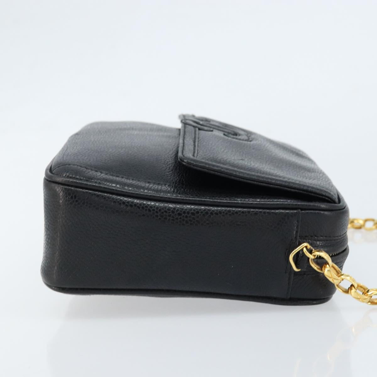 CHANEL Chain Shoulder Bag Caviar Skin Black Gold CC Auth 166896SAV