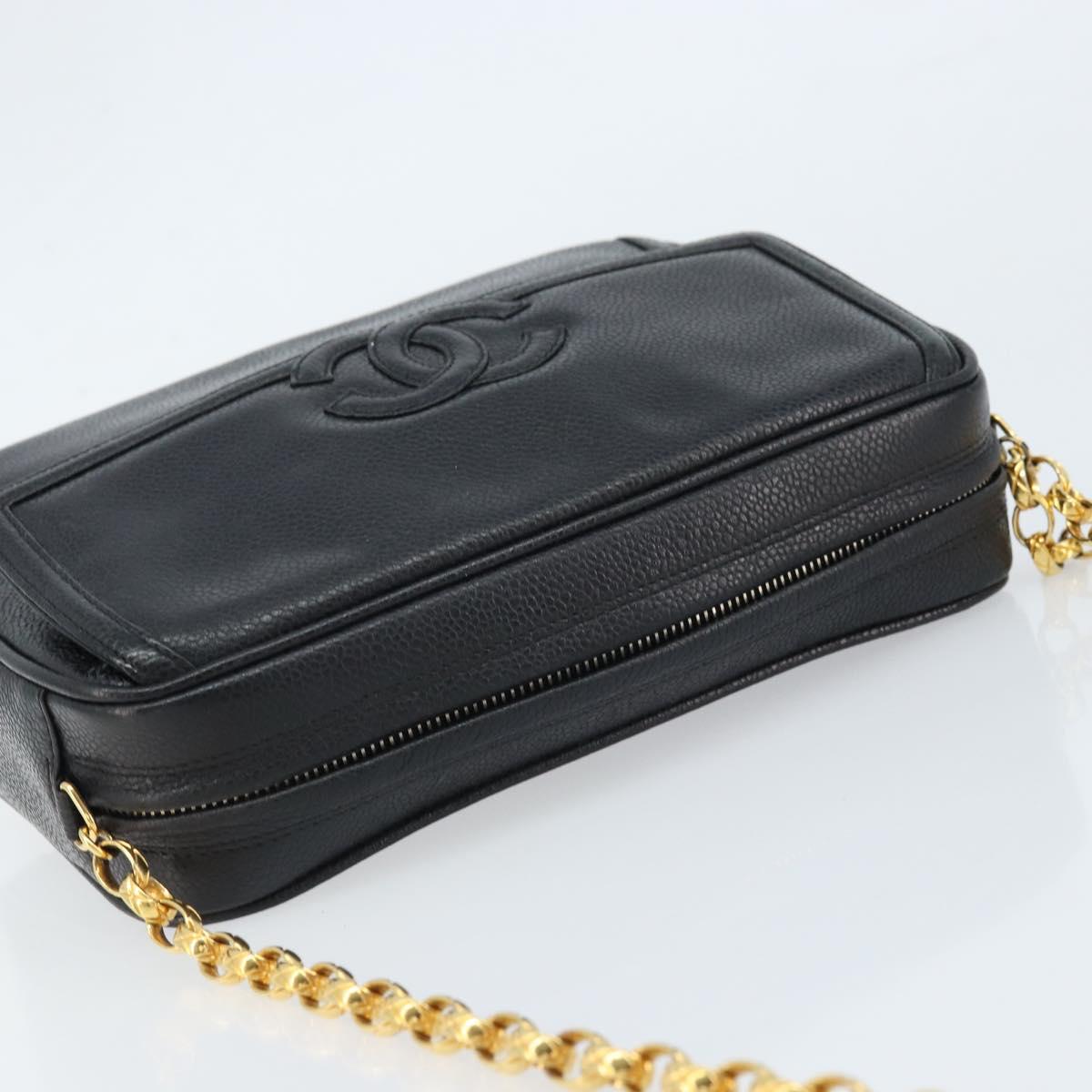 CHANEL Chain Shoulder Bag Caviar Skin Black Gold CC Auth 166896SAV