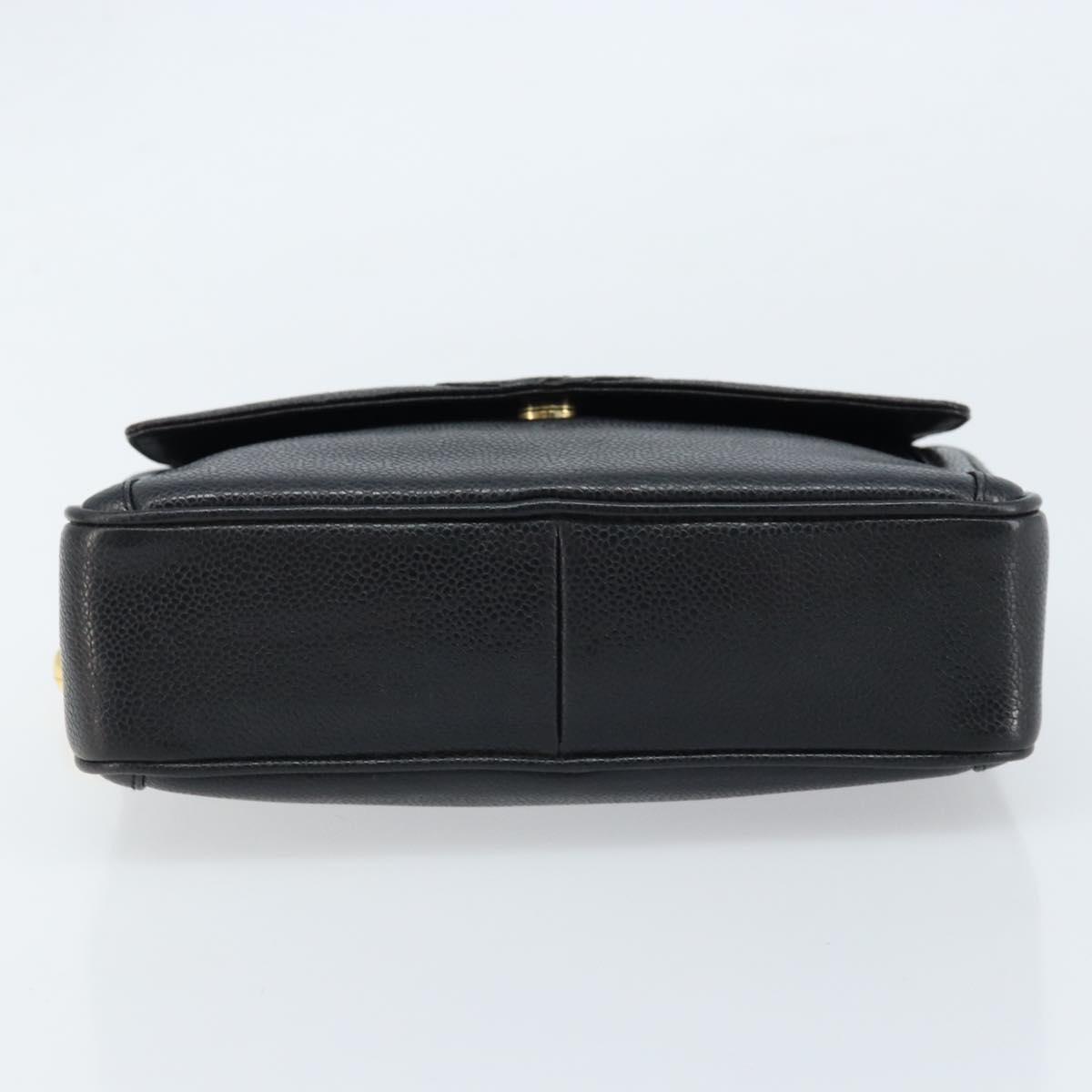 CHANEL Chain Shoulder Bag Caviar Skin Black Gold CC Auth 166896SAV