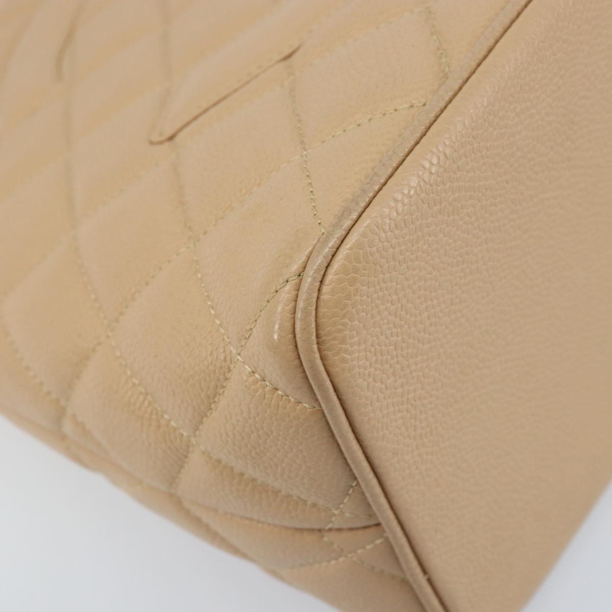 CHANEL Matelasse Reprint Tote Bag Caviar Skin Beige Gold CC Auth 166898SAV