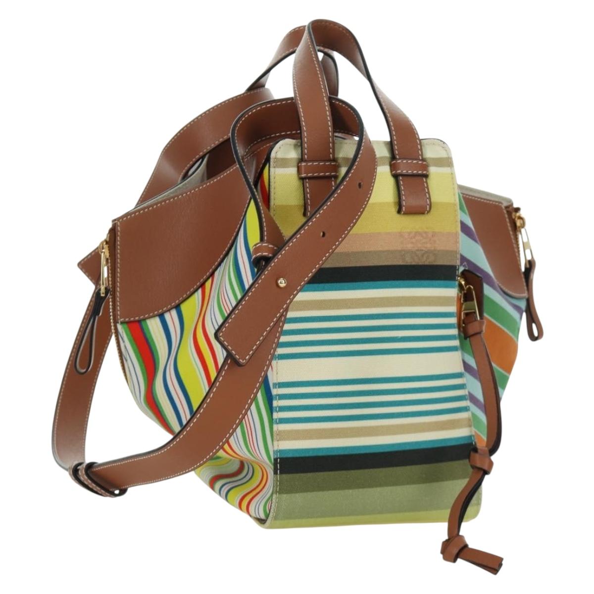 LOEWE Hammock Small Shoulder Bag Canvas Leather Multicolor Gold Auth 166948SAM