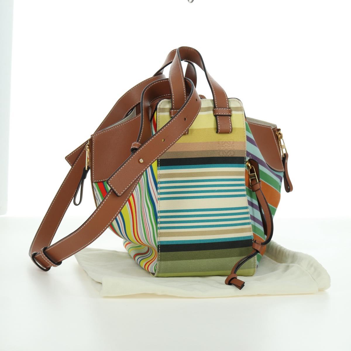 LOEWE Hammock Small Shoulder Bag Canvas Leather Multicolor Gold Auth 166948SAM