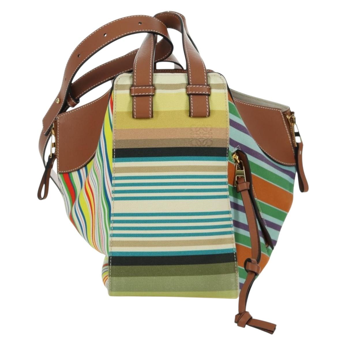 LOEWE Hammock Small Shoulder Bag Canvas Leather Multicolor Gold Auth 166948SAM