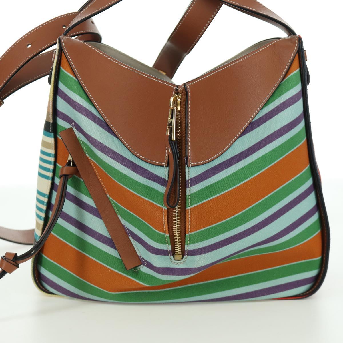 LOEWE Hammock Small Shoulder Bag Canvas Leather Multicolor Gold Auth 166948SAM