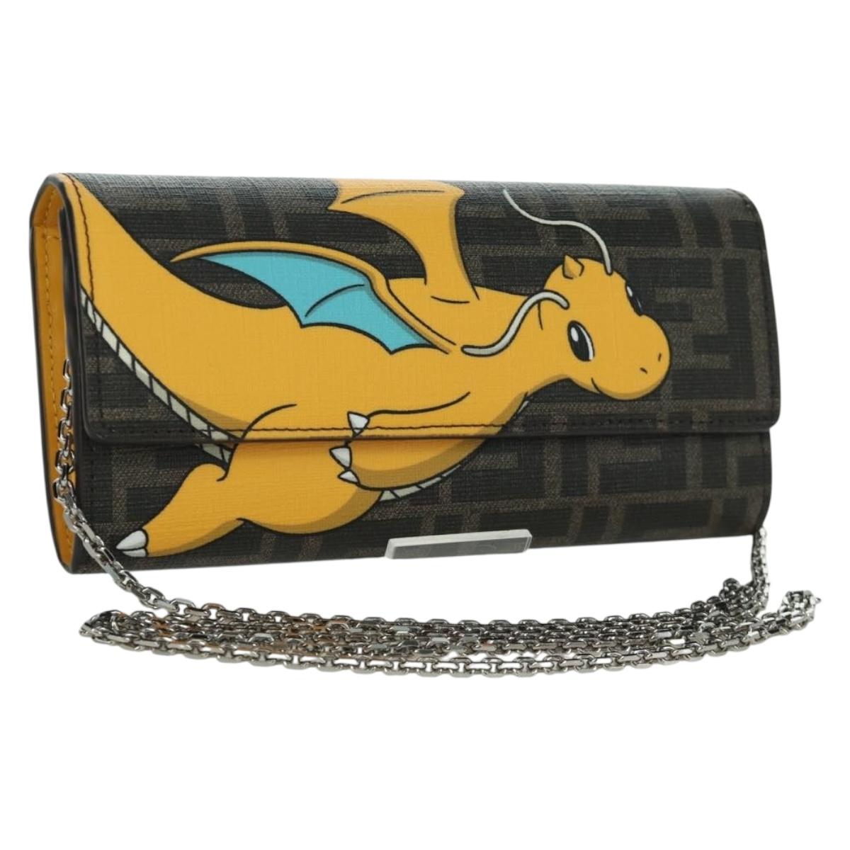 FENDI xFRGMTxPOKEMON Zucca Canvas Chain Wallet Dragon Bag Black Auth 166959SM