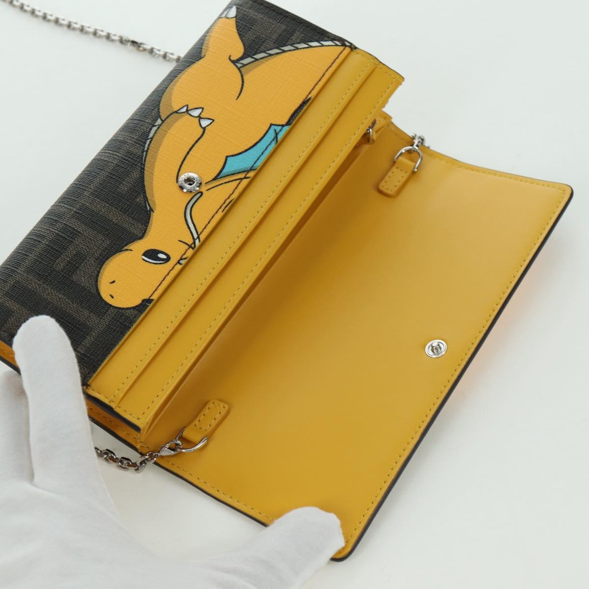 FENDI xFRGMTxPOKEMON Zucca Canvas Chain Wallet Dragon Bag Black Auth 166959SM