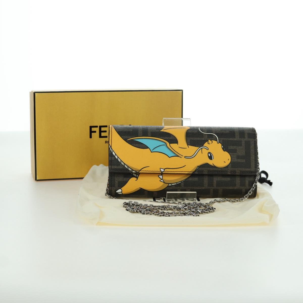 FENDI xFRGMTxPOKEMON Zucca Canvas Chain Wallet Dragon Bag Black Auth 166959SM