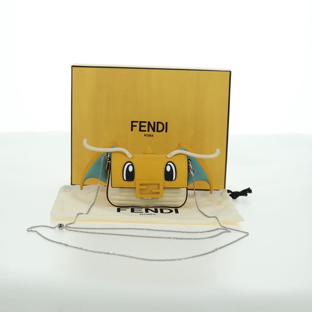FENDI x FRGMT x POKテ窺ON Nano Bucket Dragon Bag Leather Yellow Auth 166960SM