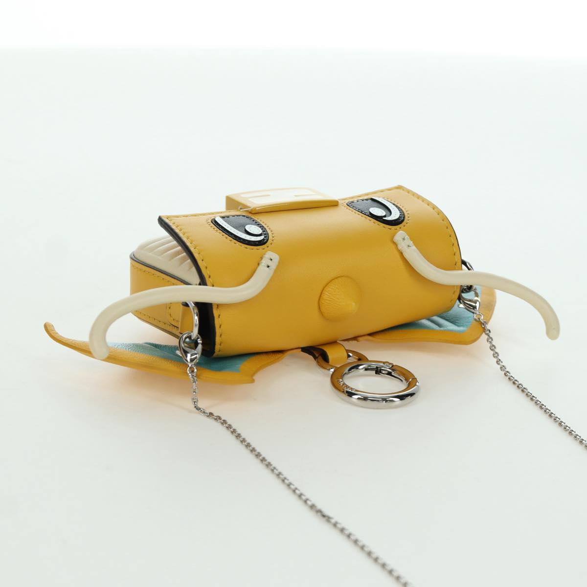 FENDI x FRGMT x POKテ窺ON Nano Bucket Dragon Bag Leather Yellow Auth 166960SM