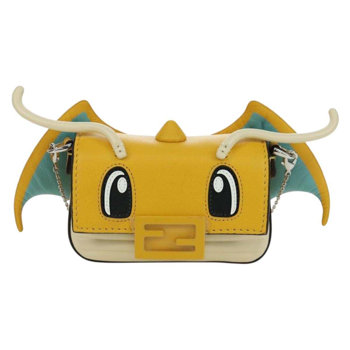 FENDI x FRGMT x POKテ窺ON Nano Bucket Dragon Bag Leather Yellow Auth 166961SM