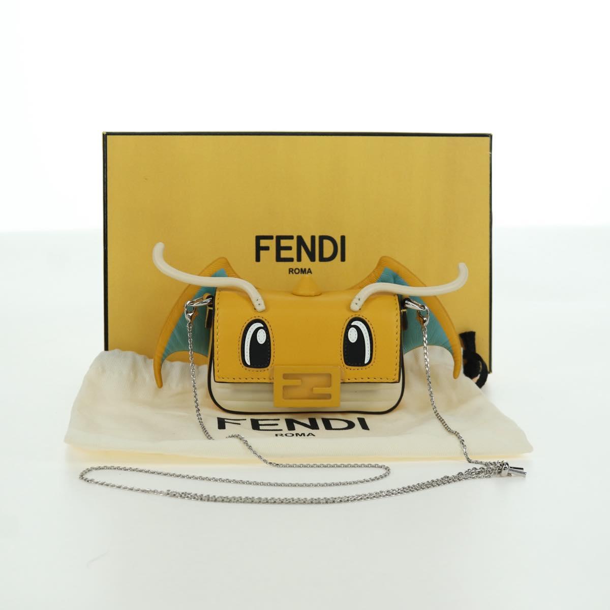 FENDI x FRGMT x POKテ窺ON Nano Bucket Dragon Bag Leather Yellow Auth 166961SM