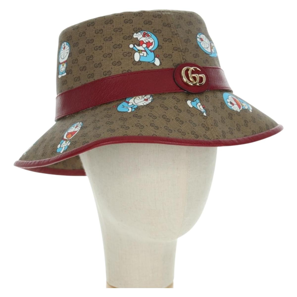 GUCCI x Doraemon Micro GG Supreme Doraemon Bucket Hat Brown Auth 166970SM