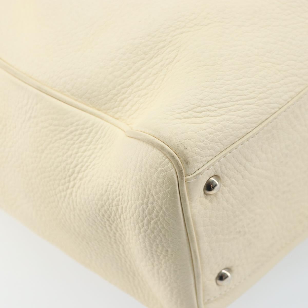 Salvatore Ferragamo Gancini Hand Bag Leather White Silver Auth 166988
