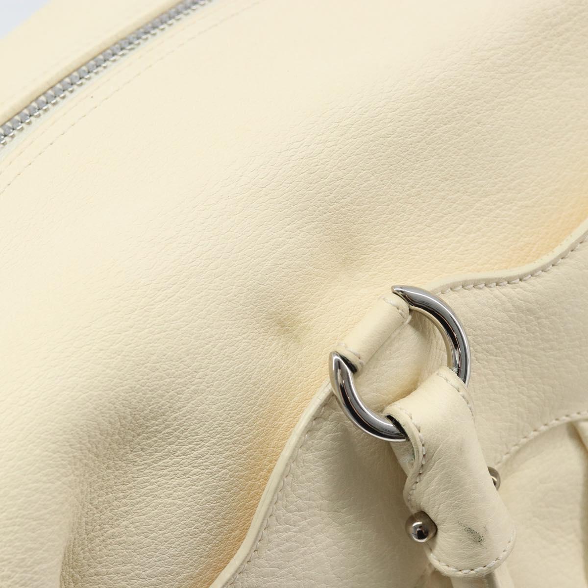 Salvatore Ferragamo Gancini Hand Bag Leather White Silver Auth 166988