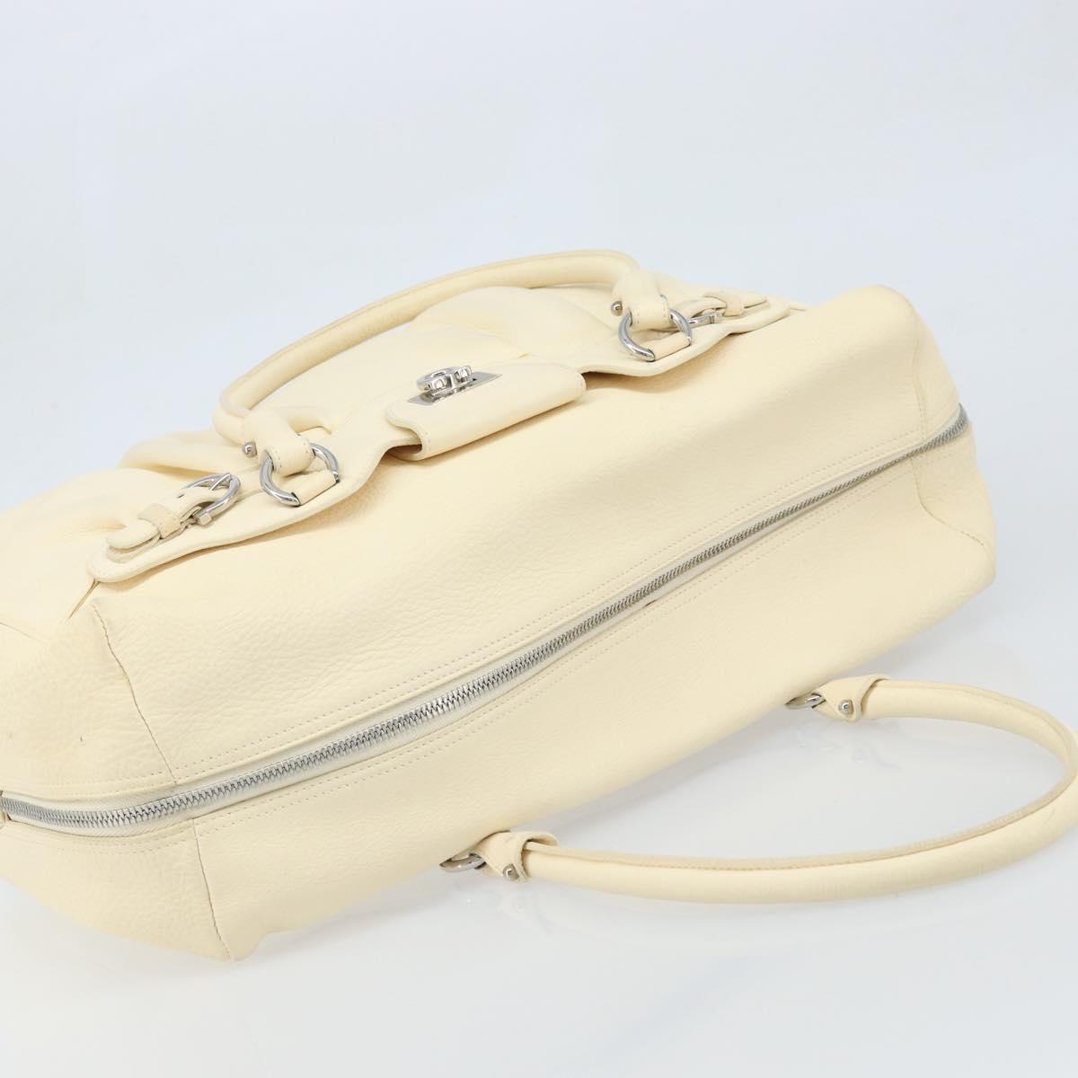 Salvatore Ferragamo Gancini Hand Bag Leather White Silver Auth 166988