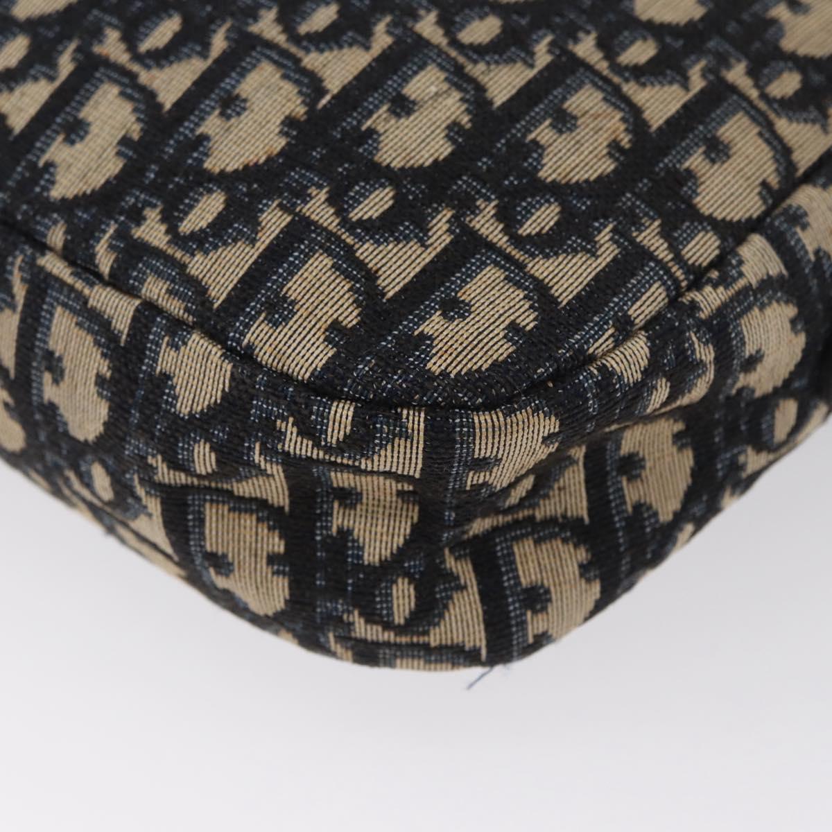 Christian Dior Trotter Canvas Shoulder Bag Navy Gold Auth 166990