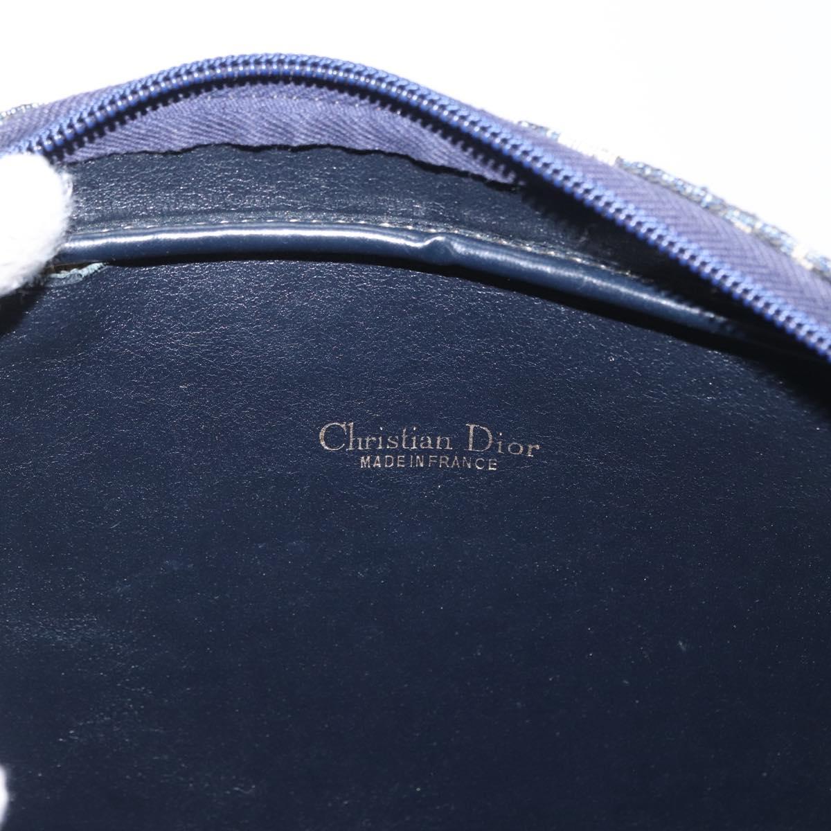 Christian Dior Trotter Canvas Shoulder Bag Navy Gold Auth 166990