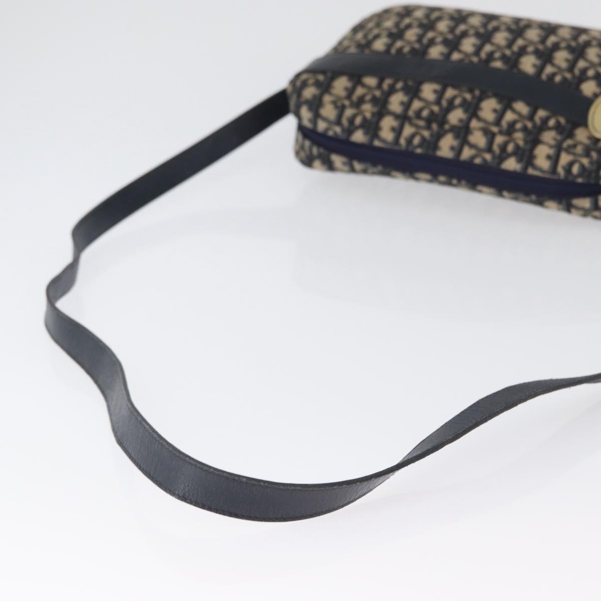 Christian Dior Trotter Canvas Shoulder Bag Navy Gold Auth 166990