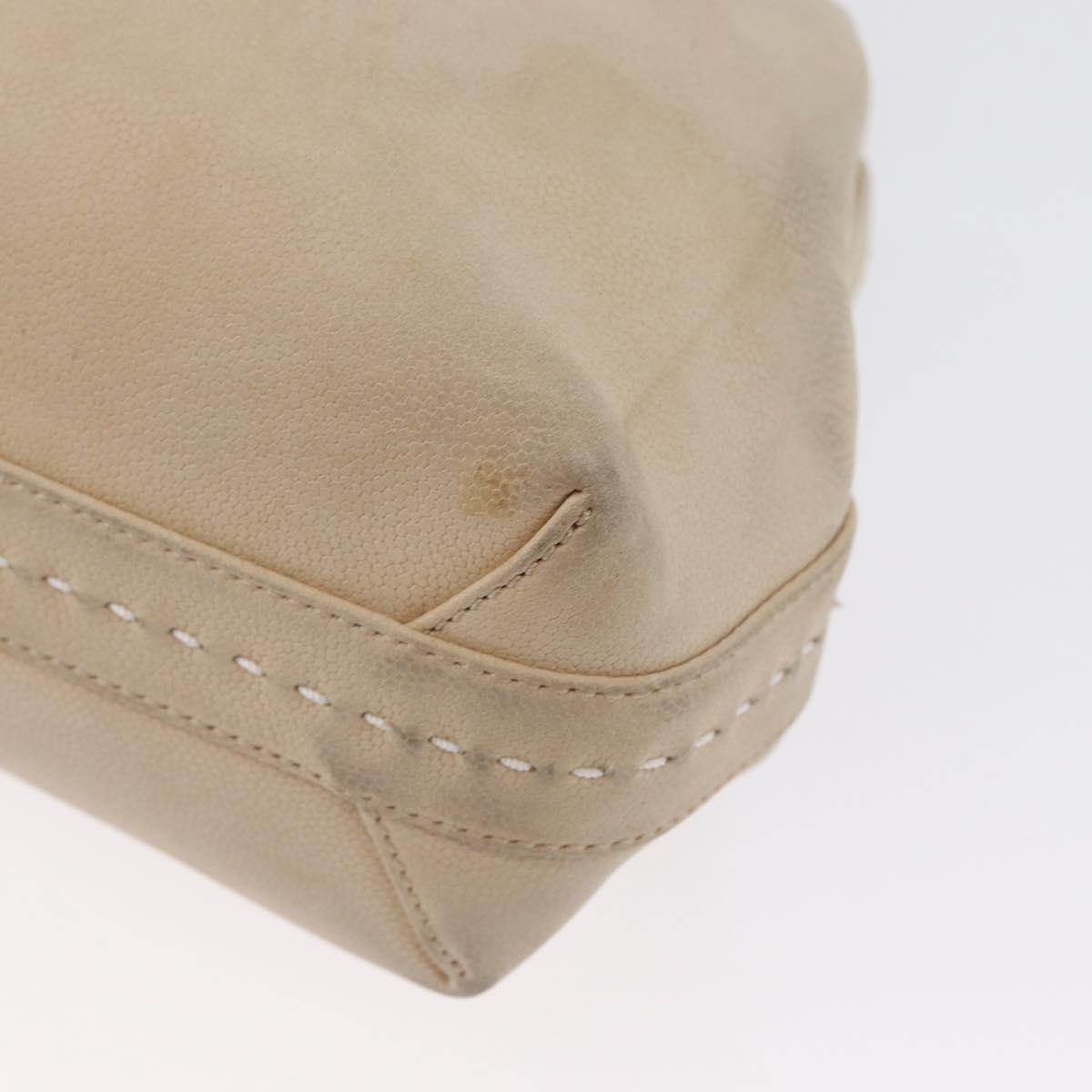 CELINE Hand Bag Leather 2way Beige Gold Auth 166991