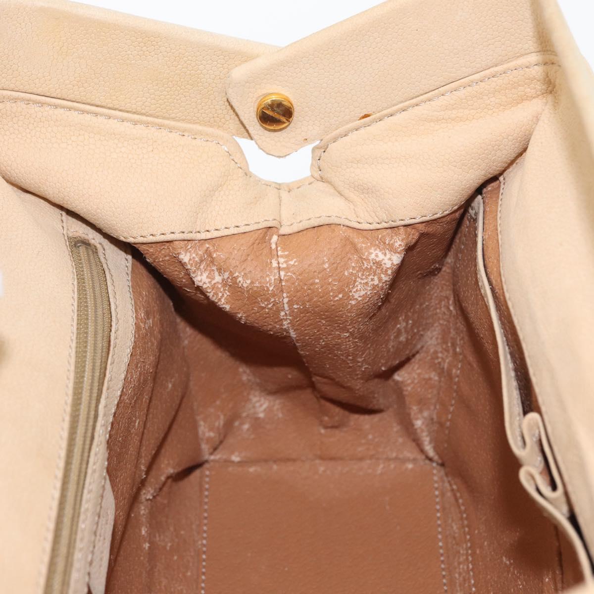 CELINE Hand Bag Leather 2way Beige Gold Auth 166991