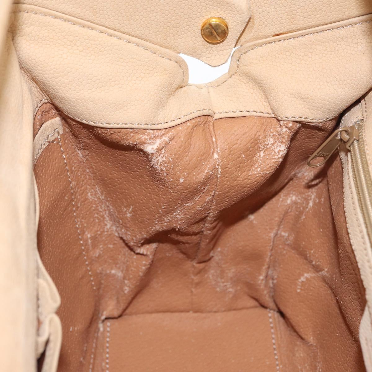 CELINE Hand Bag Leather 2way Beige Gold Auth 166991