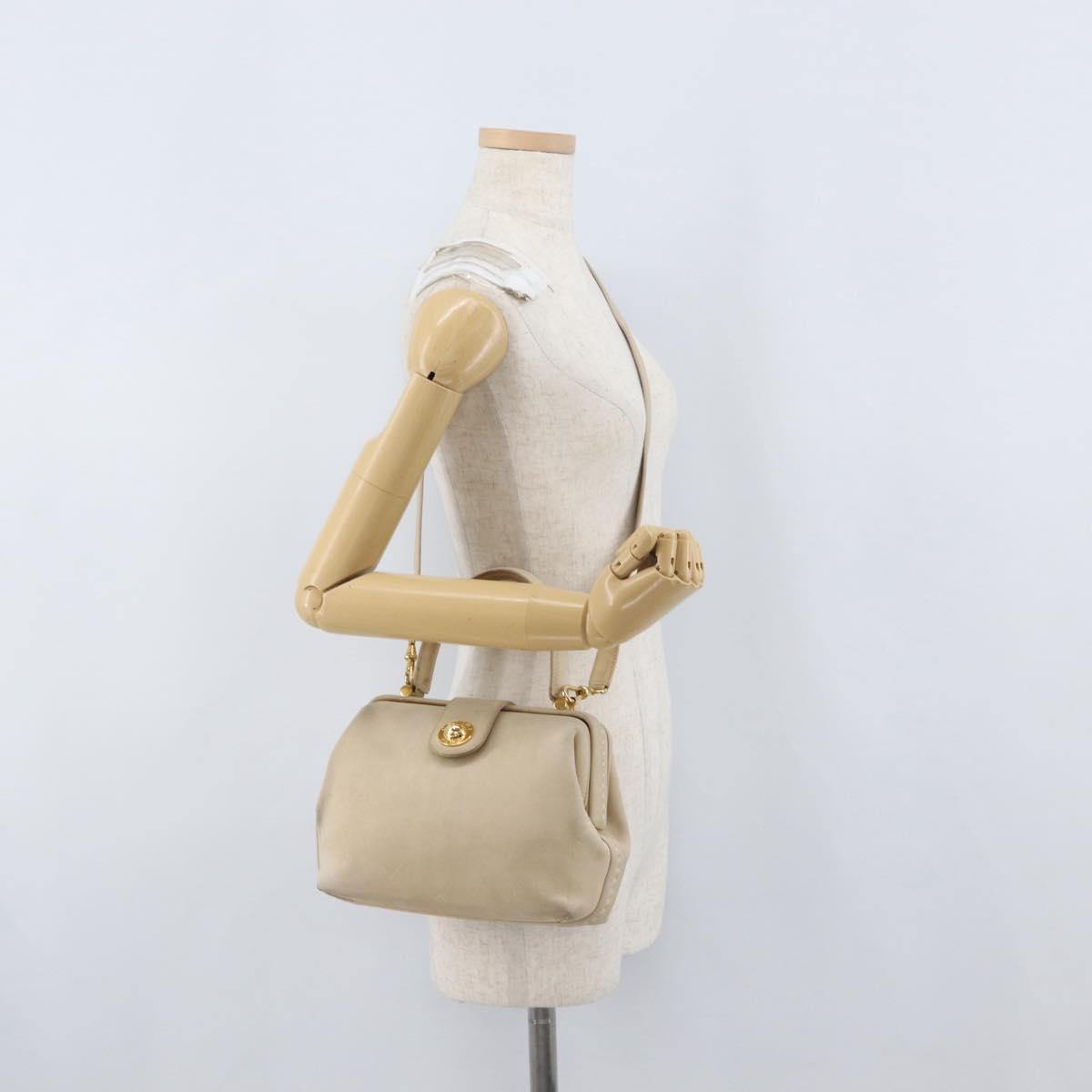 CELINE Hand Bag Leather 2way Beige Gold Auth 166991