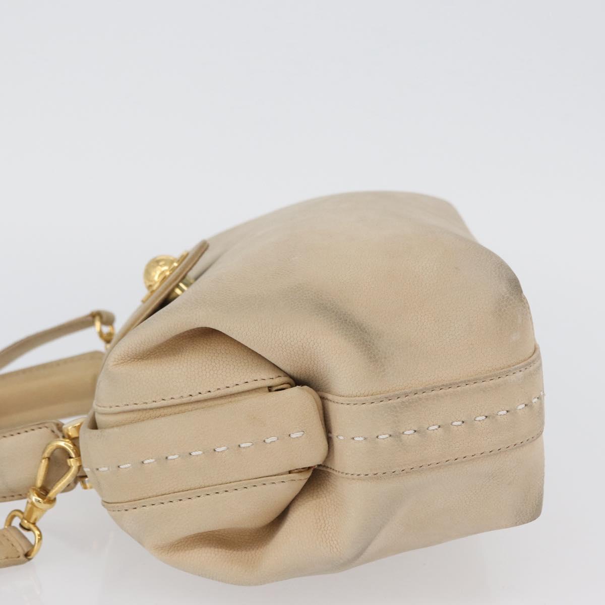 CELINE Hand Bag Leather 2way Beige Gold Auth 166991