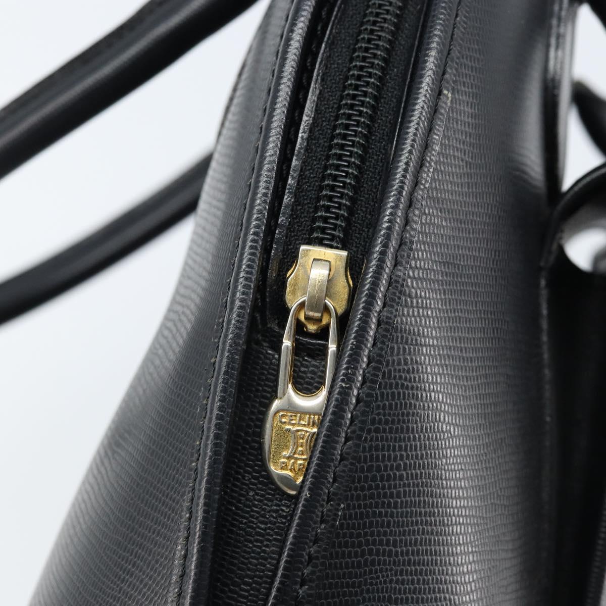 CELINE Hand Bag Leather Black Gold Auth 166992