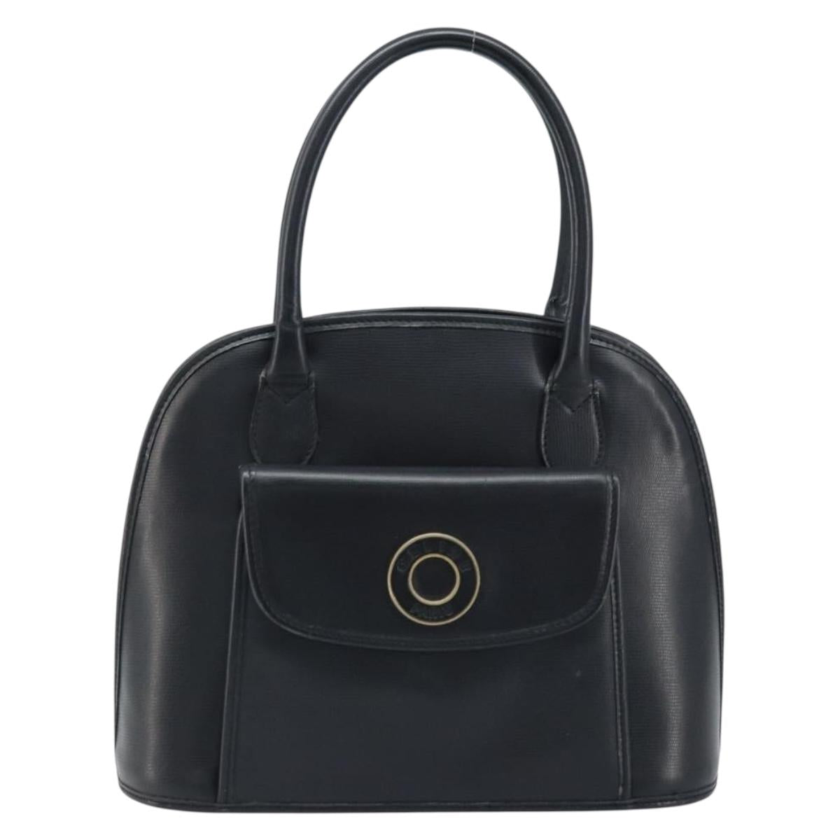 CELINE Hand Bag Leather Black Gold Auth 166992