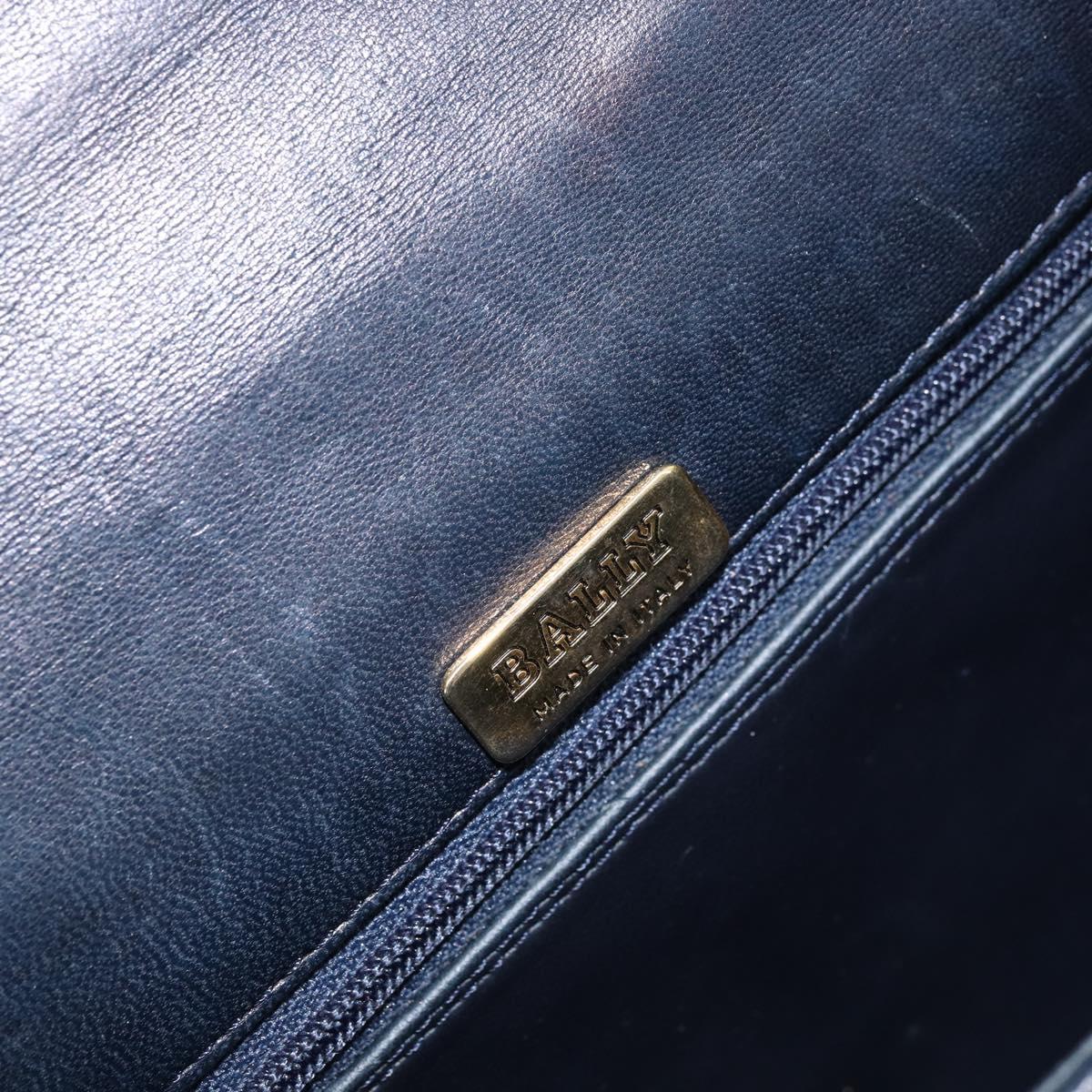 BALLY Hand Bag Leather Navy gold Auth 166993