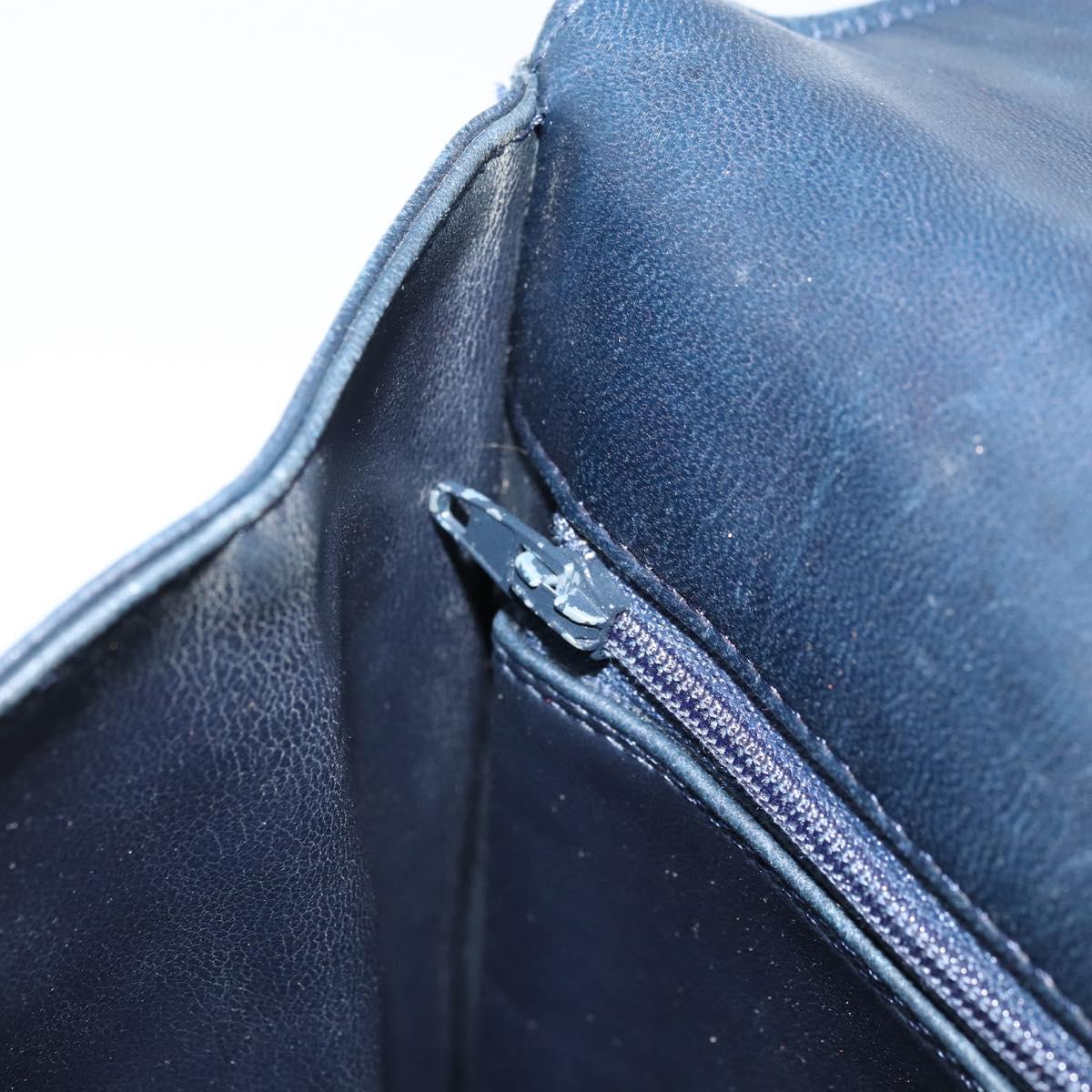 BALLY Hand Bag Leather Navy gold Auth 166993