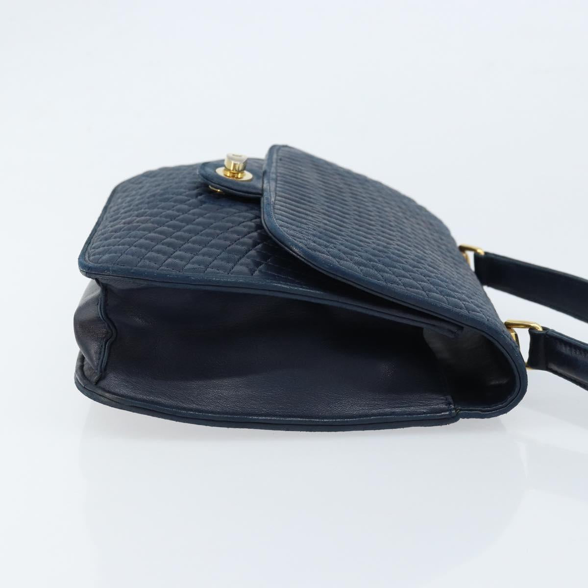 BALLY Hand Bag Leather Navy gold Auth 166993