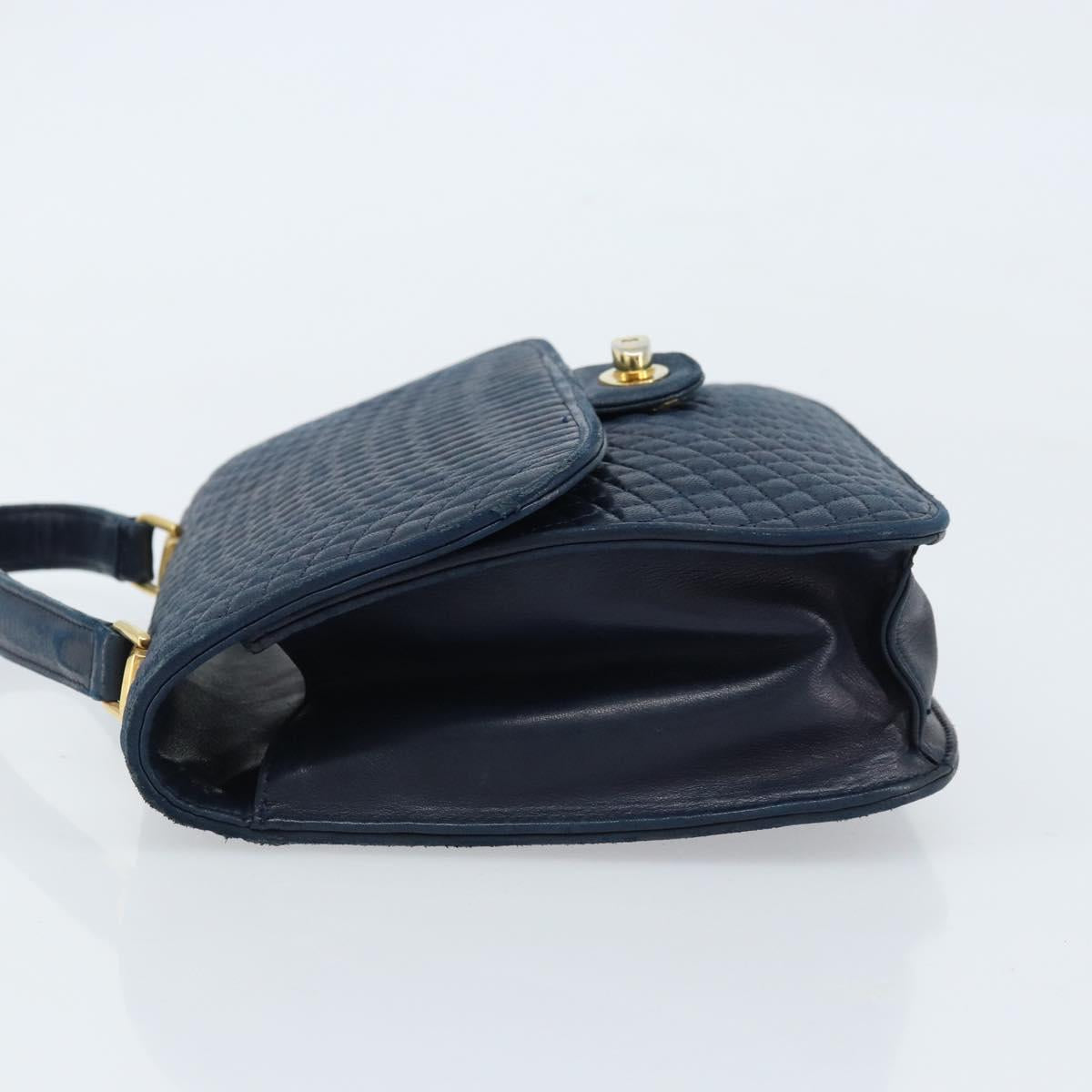 BALLY Hand Bag Leather Navy gold Auth 166993