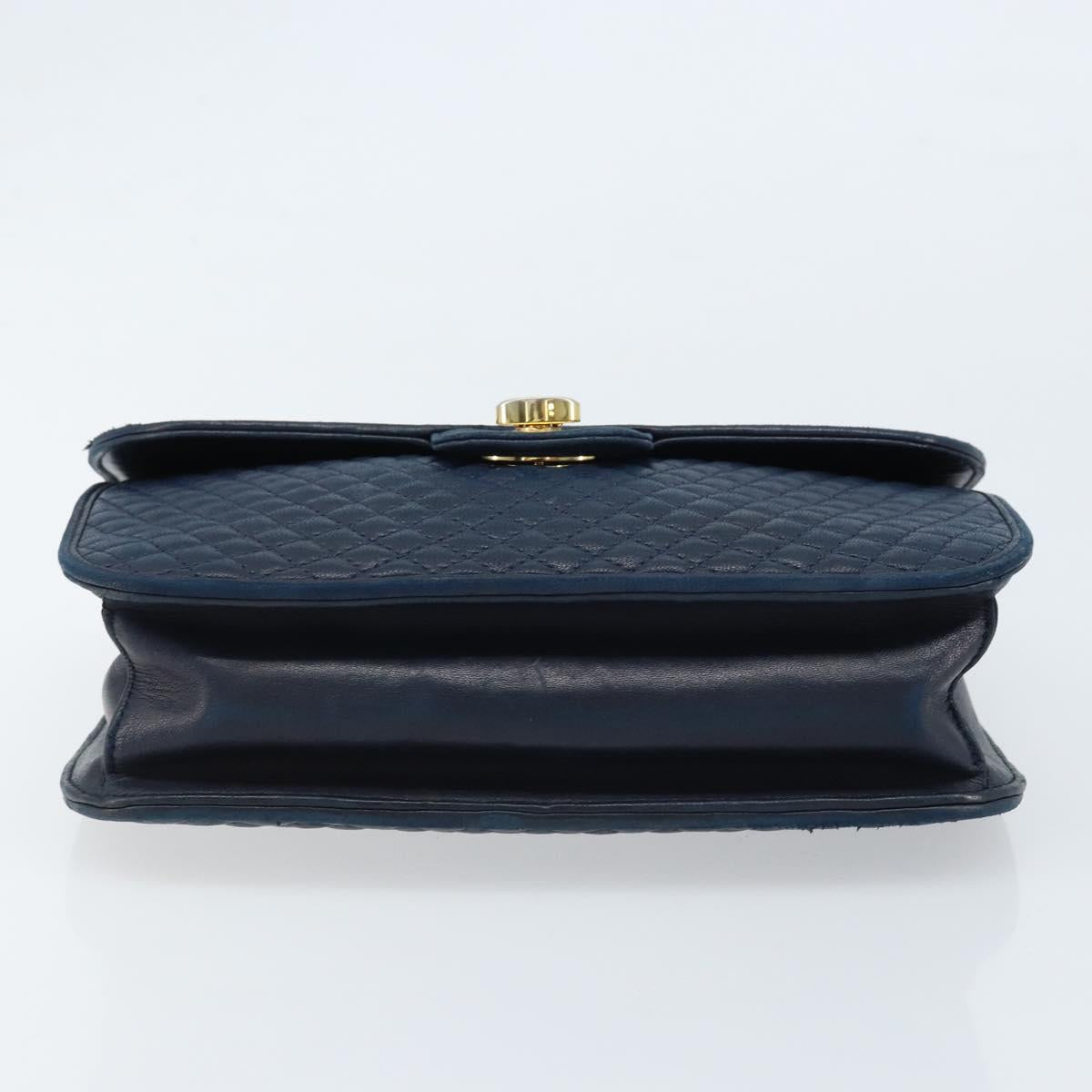 BALLY Hand Bag Leather Navy gold Auth 166993