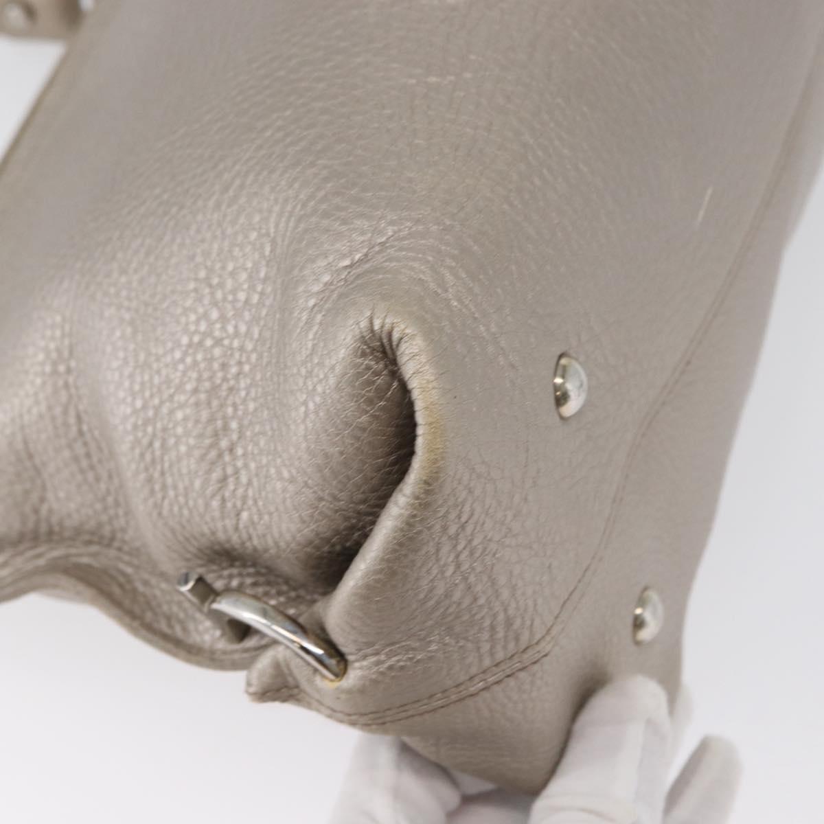 Salvatore Ferragamo Gancini Sofia Hand Bag Leather Beige Silver Auth 166994A