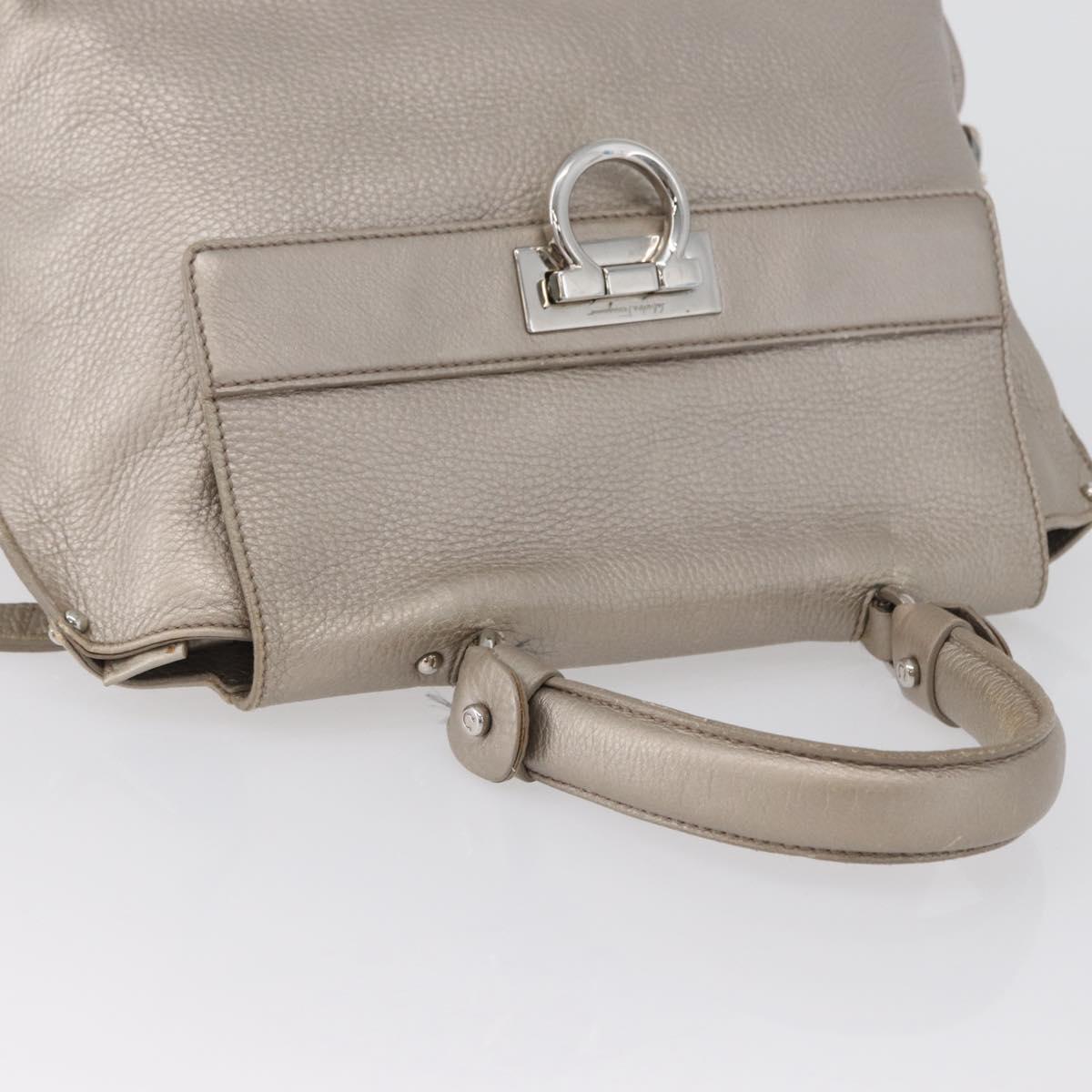 Salvatore Ferragamo Gancini Sofia Hand Bag Leather Beige Silver Auth 166994A