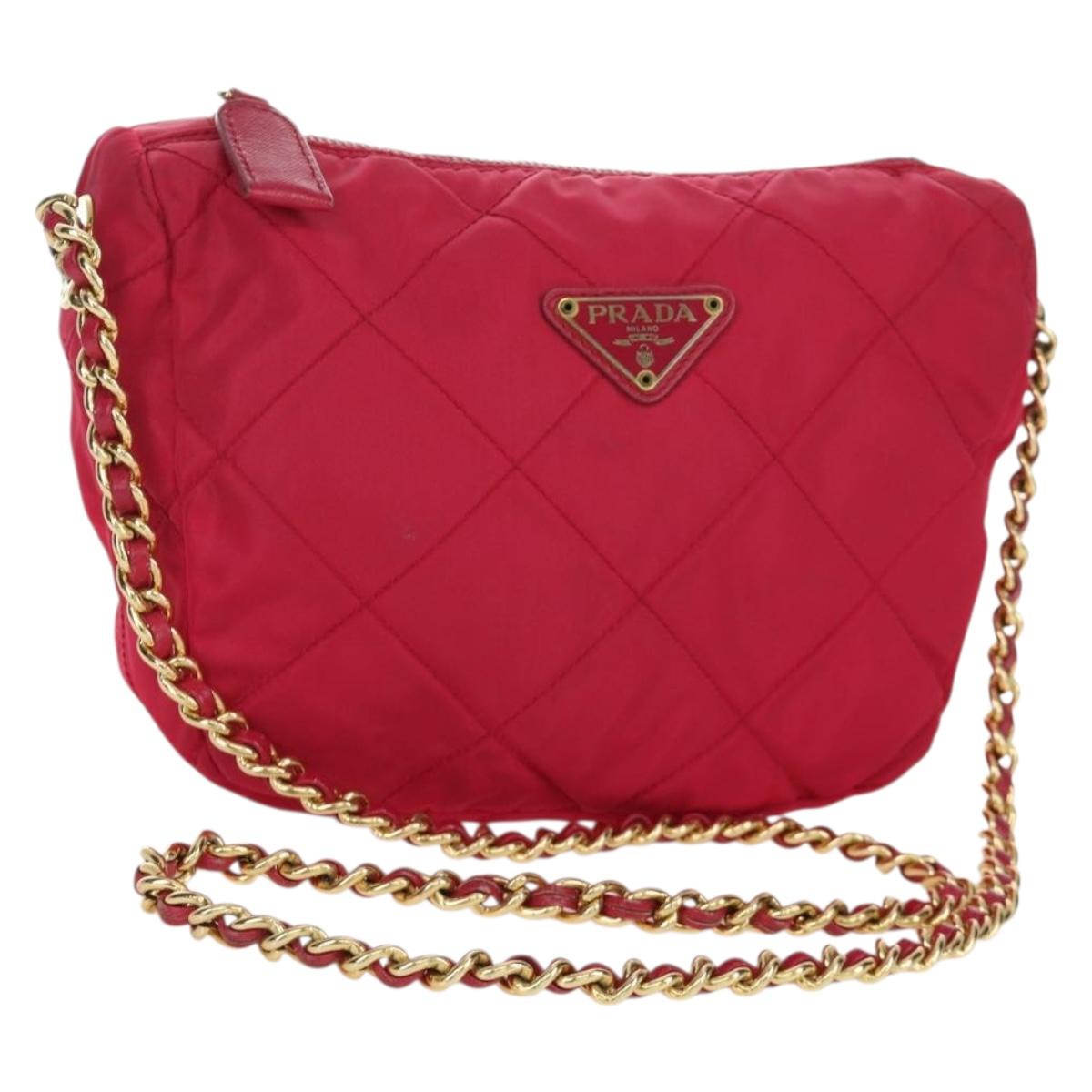 PRADA Chain Shoulder Bag Nylon Pink Gold Auth 166995A