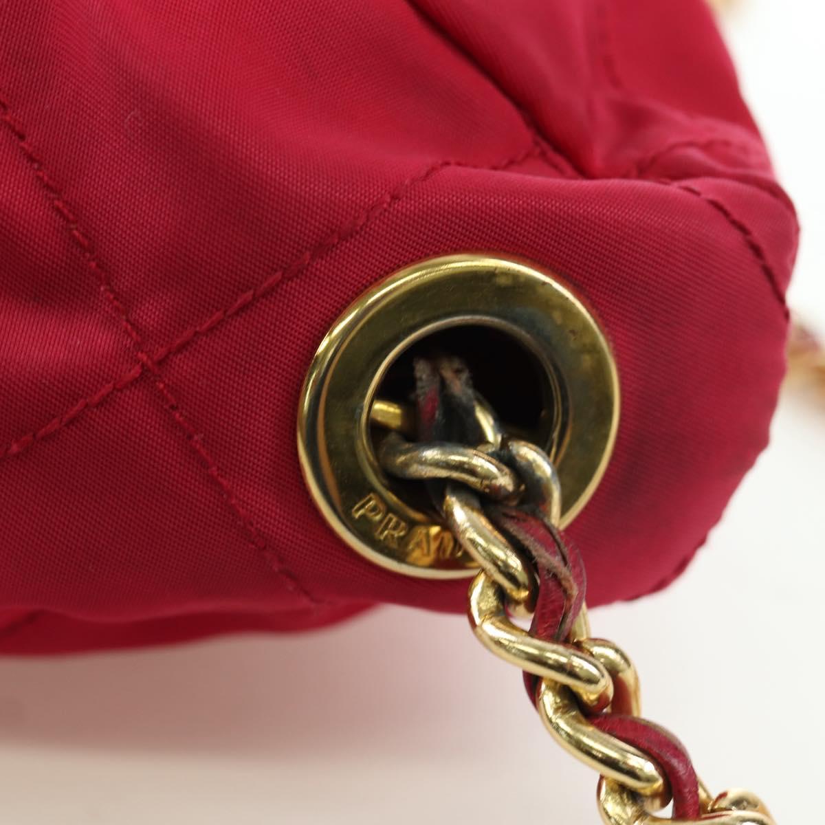 PRADA Chain Shoulder Bag Nylon Pink Gold Auth 166995A