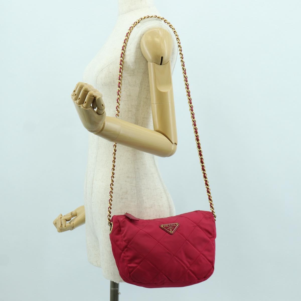 PRADA Chain Shoulder Bag Nylon Pink Gold Auth 166995A