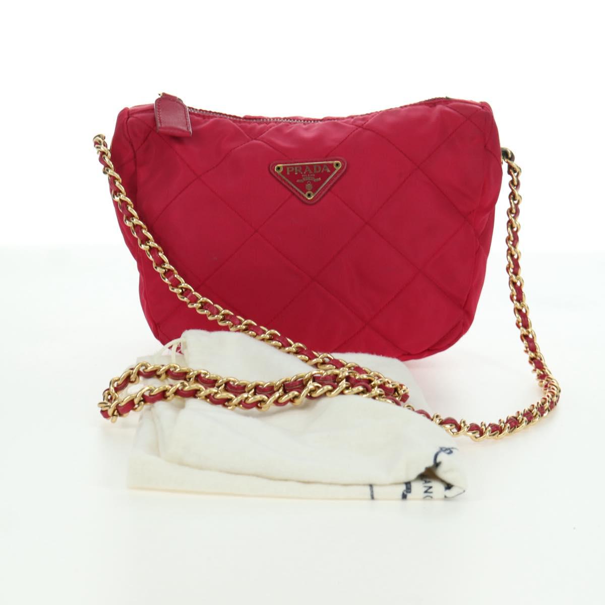 PRADA Chain Shoulder Bag Nylon Pink Gold Auth 166995A